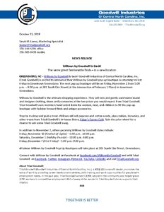 News Release – Willows by Goodwill is Back